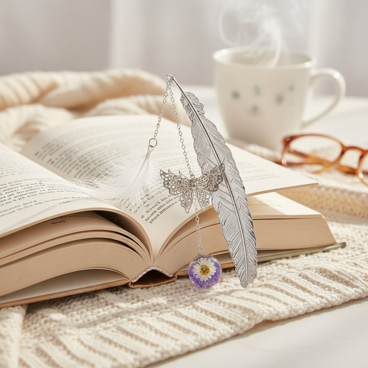 Segnalibro Pendente in Metallo a Forma di Piuma con Cristallo Decorativo Regalo per la Lettura