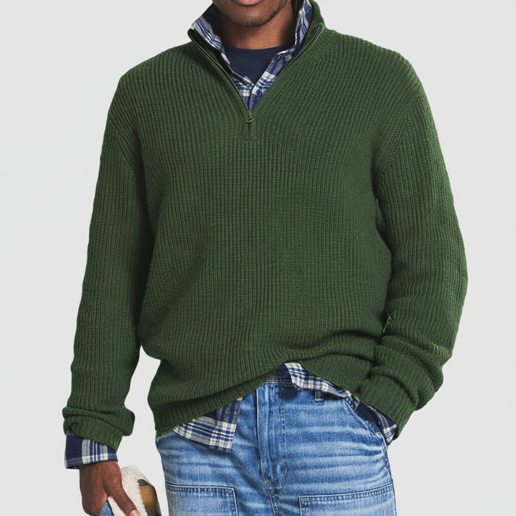 Men's Quarter Zip Cashmere Blend Sweater – Business Casual Pullover