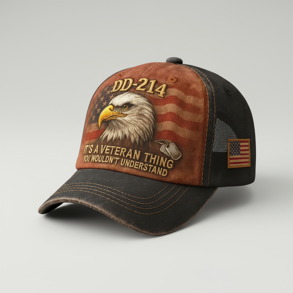 Veteran Pride Hat with DD 214 Embroidered Eagle and US Flag Patch