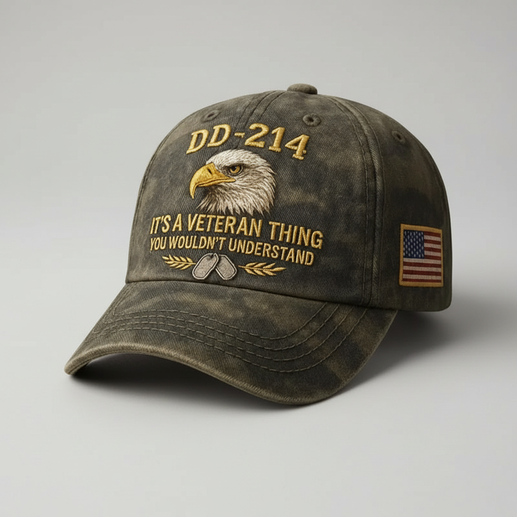 Veteran Pride Hat with DD 214 Embroidered Eagle and US Flag Patch