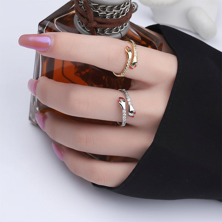 Anello Regolabile Design Abbraccio Fascia Aperta Gioiello Regalo d'Amore