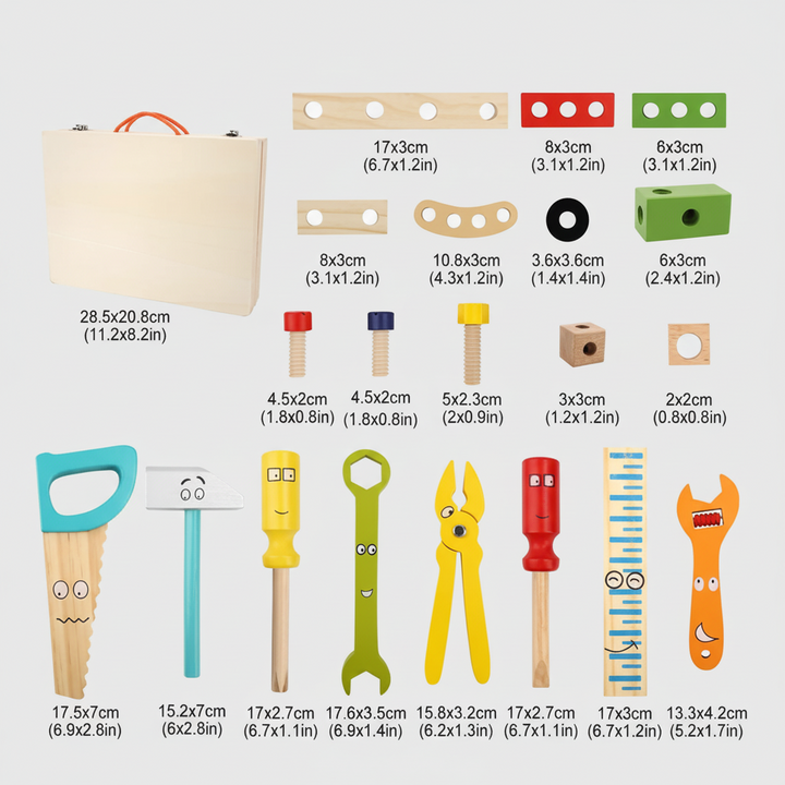 Kids Tool Set Wooden Construction Toy Kit with Toolbox - 35 Pieces