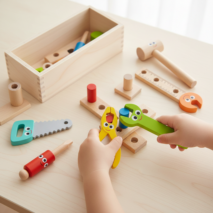 Wooden Kids Tool Set – 35-Piece Montessori Construction Toy with Toolbox