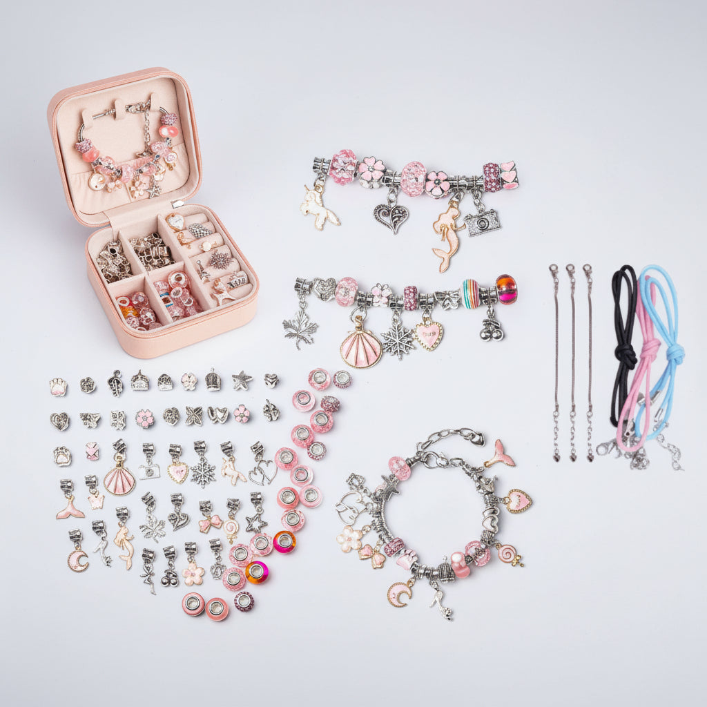 Kit Creazione Braccialetti Bambini, Set di Perline e Ciondoli per Gioielli Fai da Te
