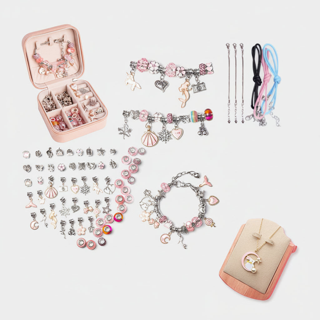 Kit Creazione Braccialetti Bambini, Set di Perline e Ciondoli per Gioielli Fai da Te