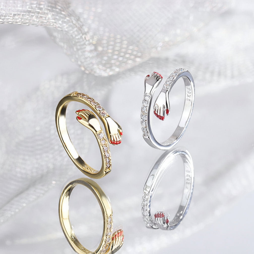 Anello Regolabile Design Abbraccio Fascia Aperta Gioiello Regalo d'Amore