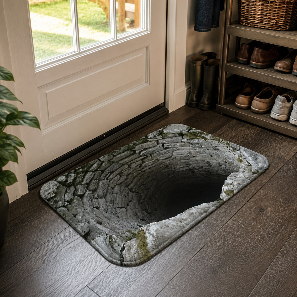 3D Optical Illusion Stone Well Flannel Doormat With Non-Slip Latex Backing - Image 2