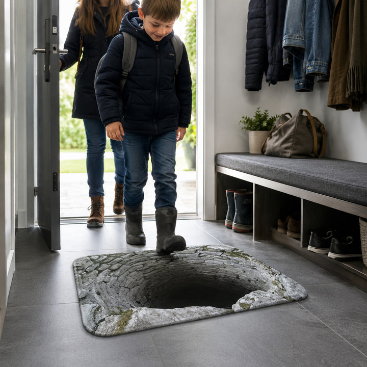 3D Optical Illusion Stone Well Flannel Doormat With Non-Slip Latex Backing - Image 5
