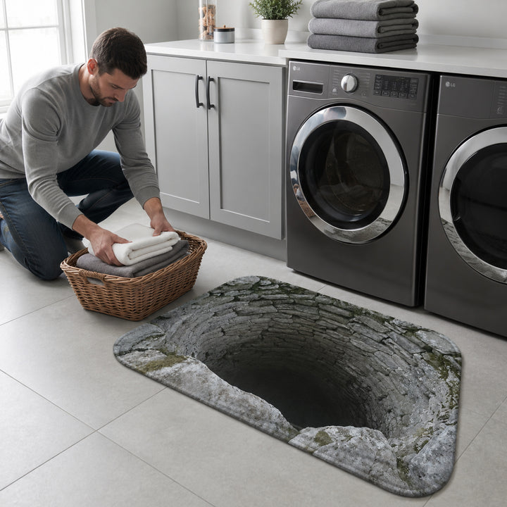3D Optical Illusion Stone Well Flannel Doormat With Non-Slip Latex Backing - Image 3