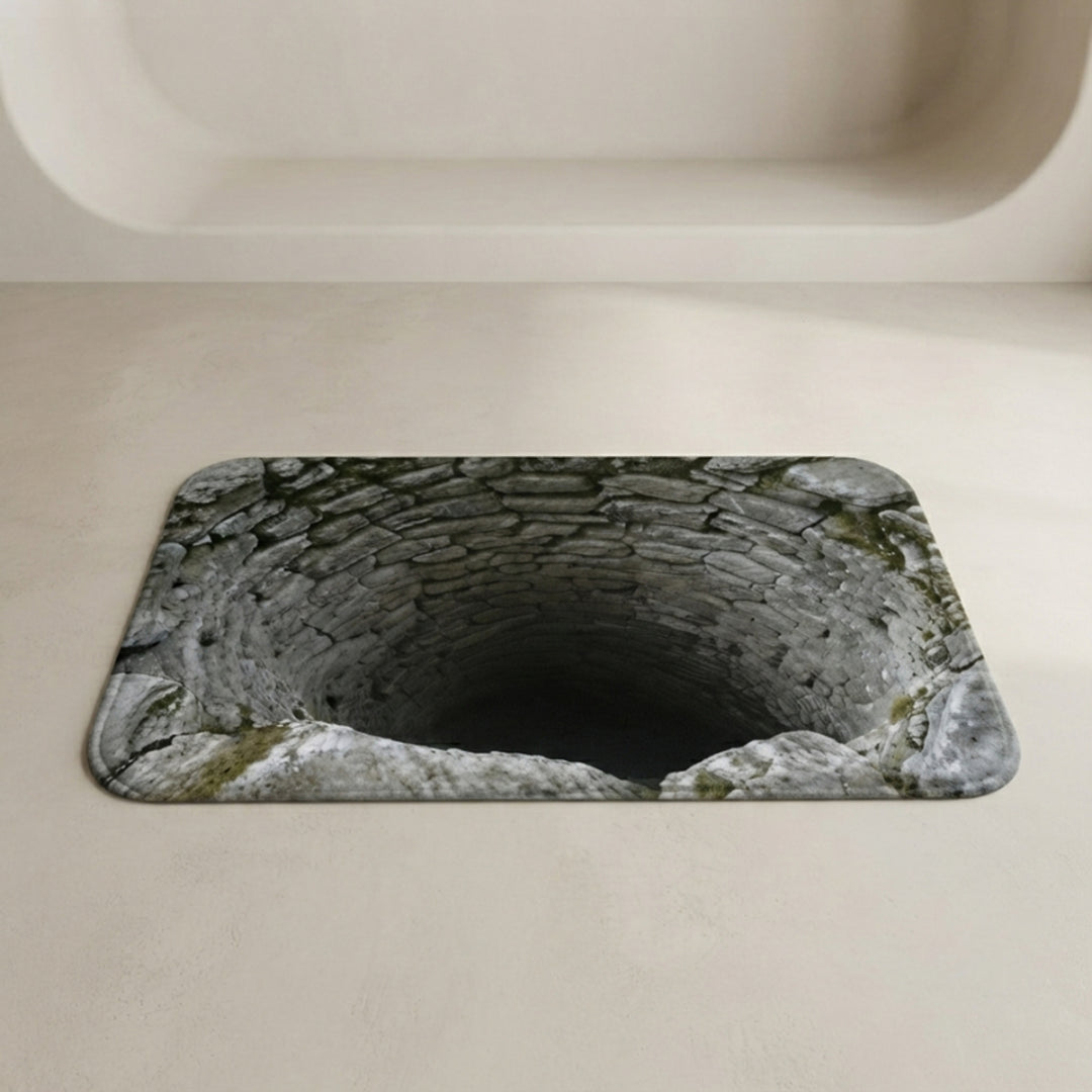 3D Optical Illusion Stone Well Flannel Doormat With Non-Slip Latex Backing - Image 1