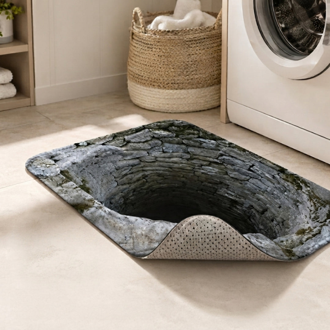 3D Optical Illusion Stone Well Flannel Doormat With Non-Slip Latex Backing - Image 7