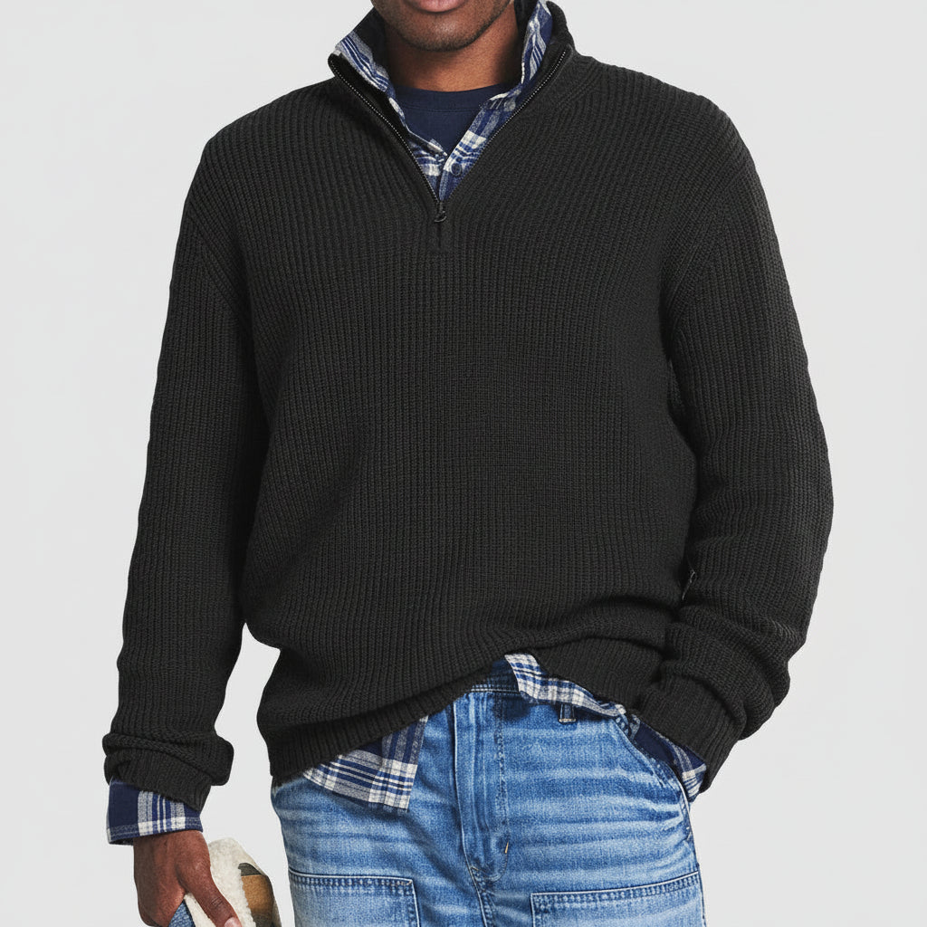 Men's Quarter Zip Cashmere Blend Sweater – Business Casual Pullover