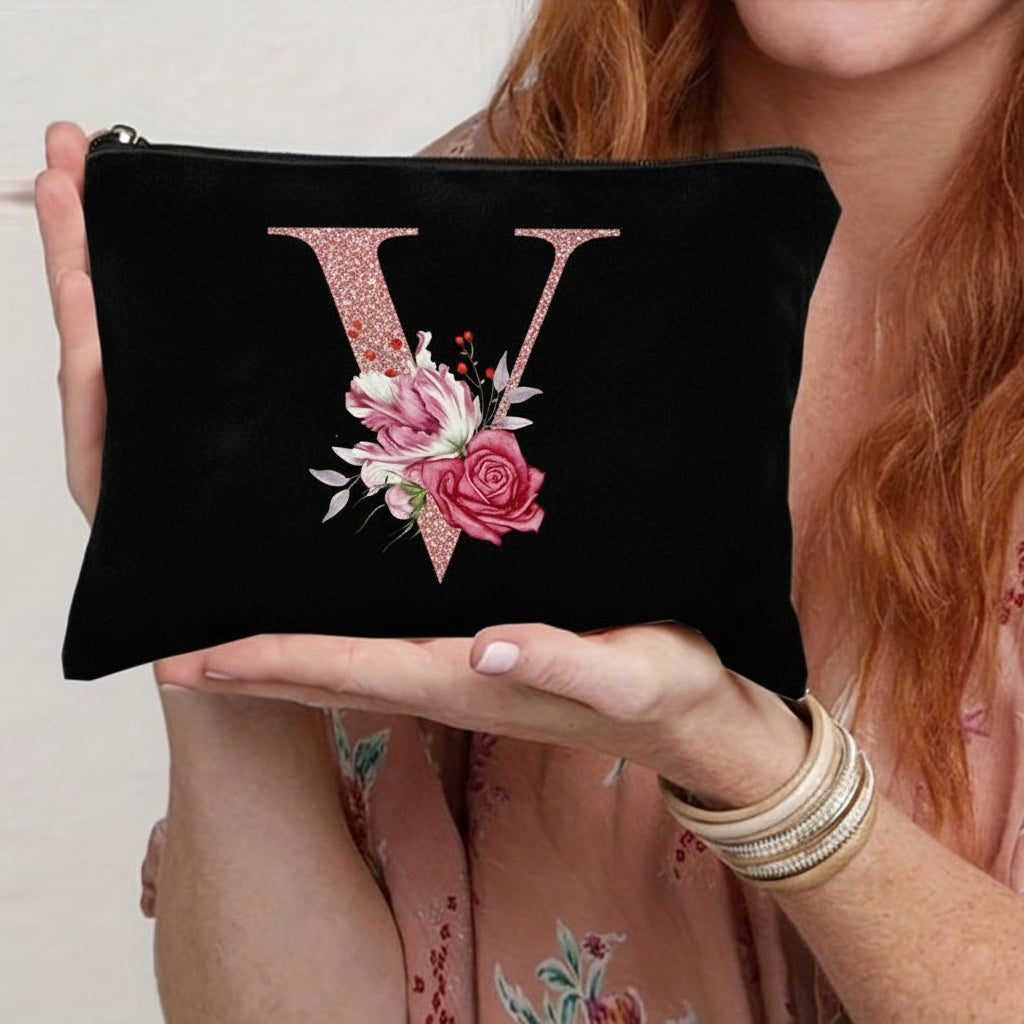 Throw Pillow Cover Decorative Floral Letter Zipper Cushion Case