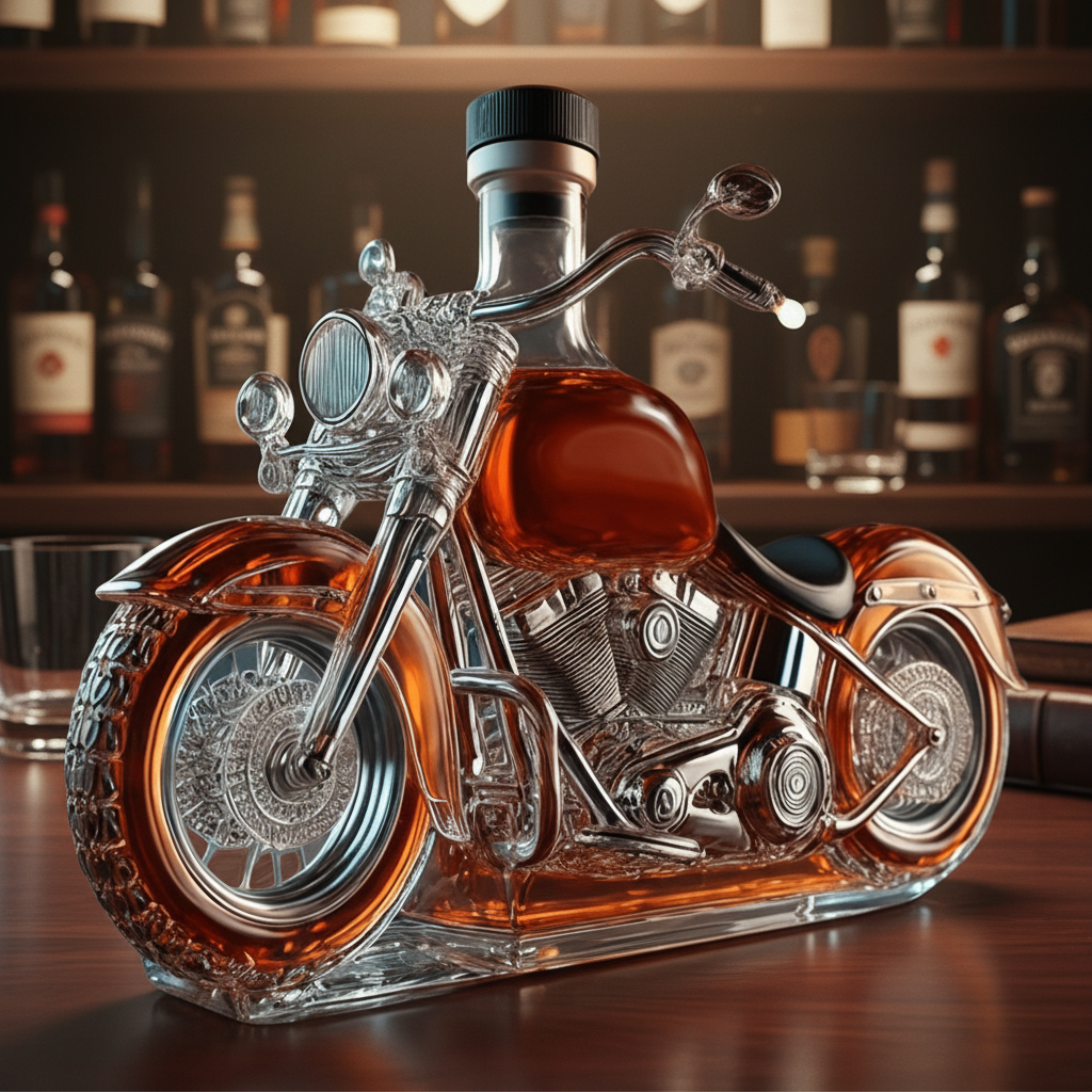 Whiskey Bottle V Twin Motorcycle Glass Decanter Home Bar