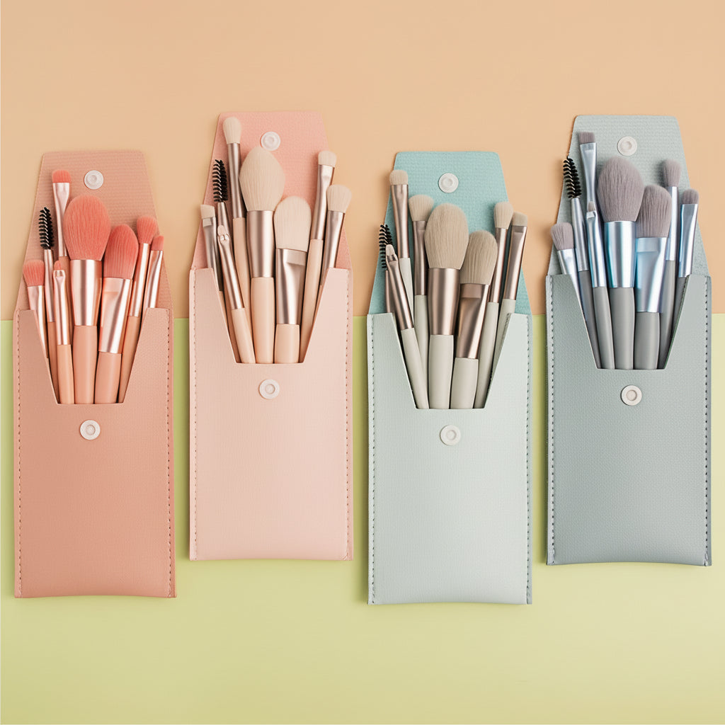 Makeup Brush Set Nylon Cosmetic Brushes Pouch Kit