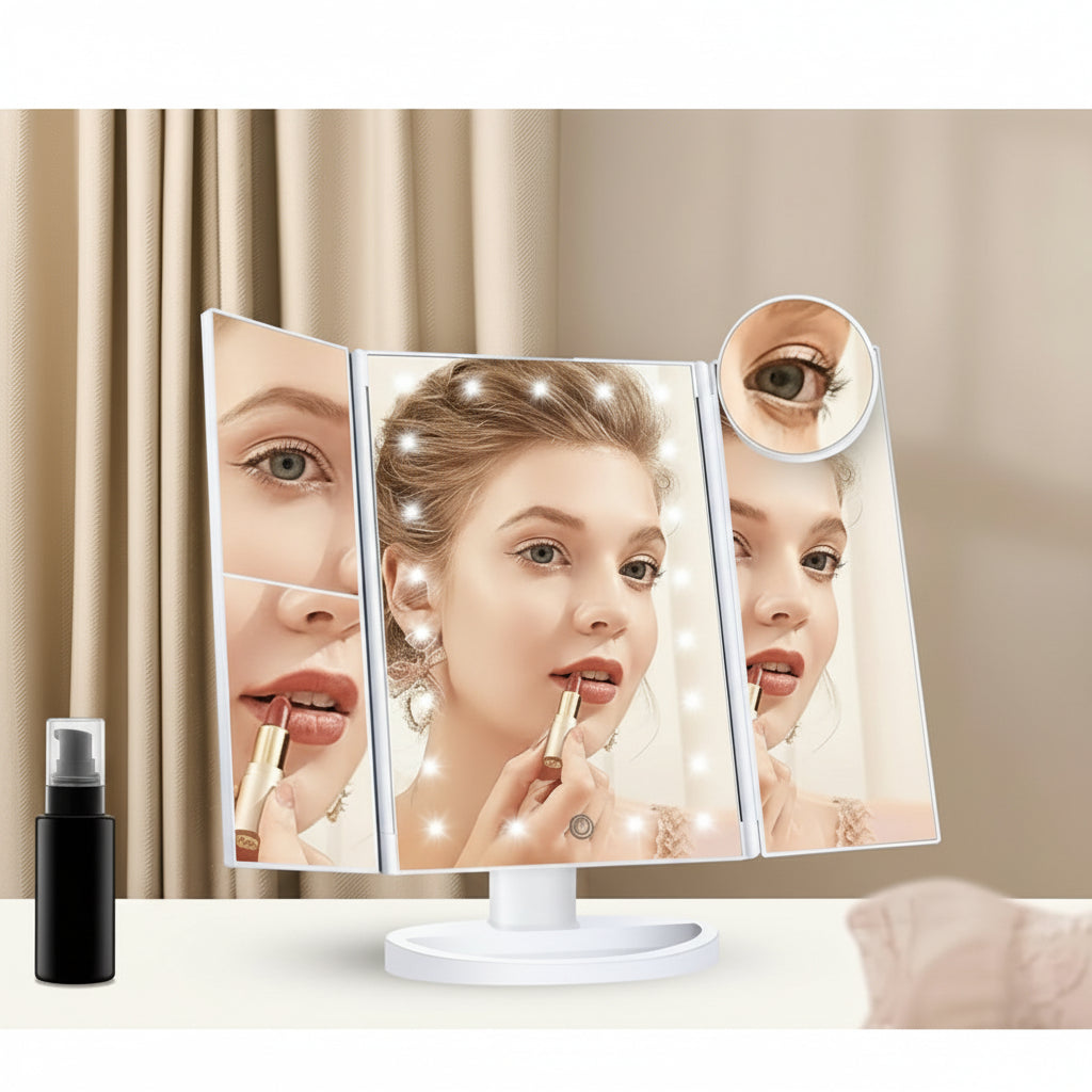 Makeup Mirror Lighted Vanity Trifold LED Magnification Desk