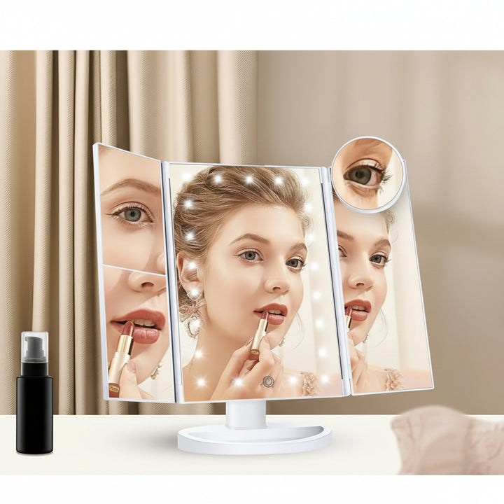 Makeup Mirror Lighted Vanity Trifold LED Magnification Desk
