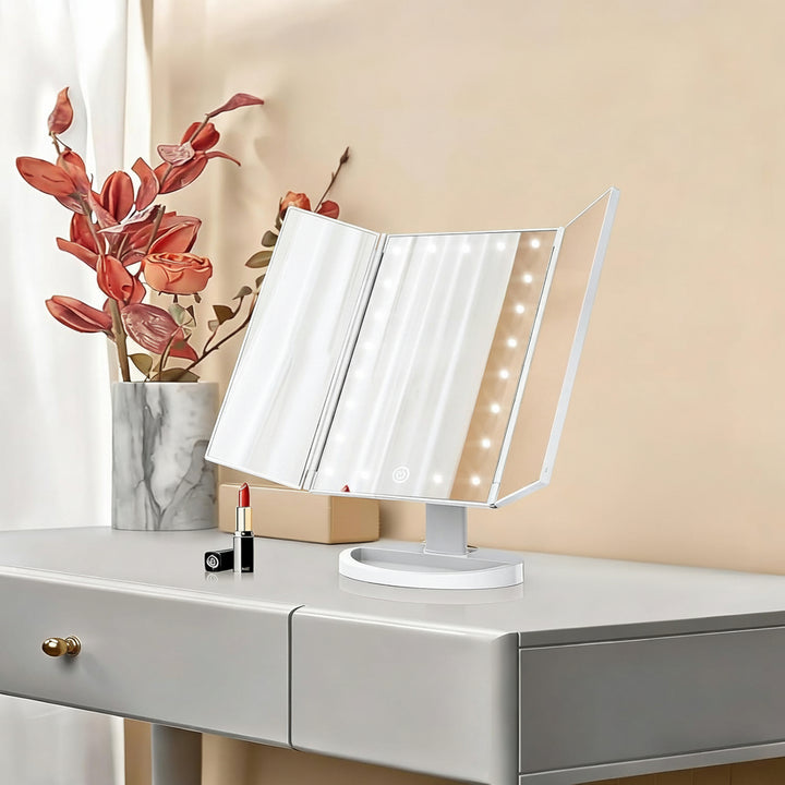 Makeup Mirror Lighted Vanity Trifold LED Magnification Desk