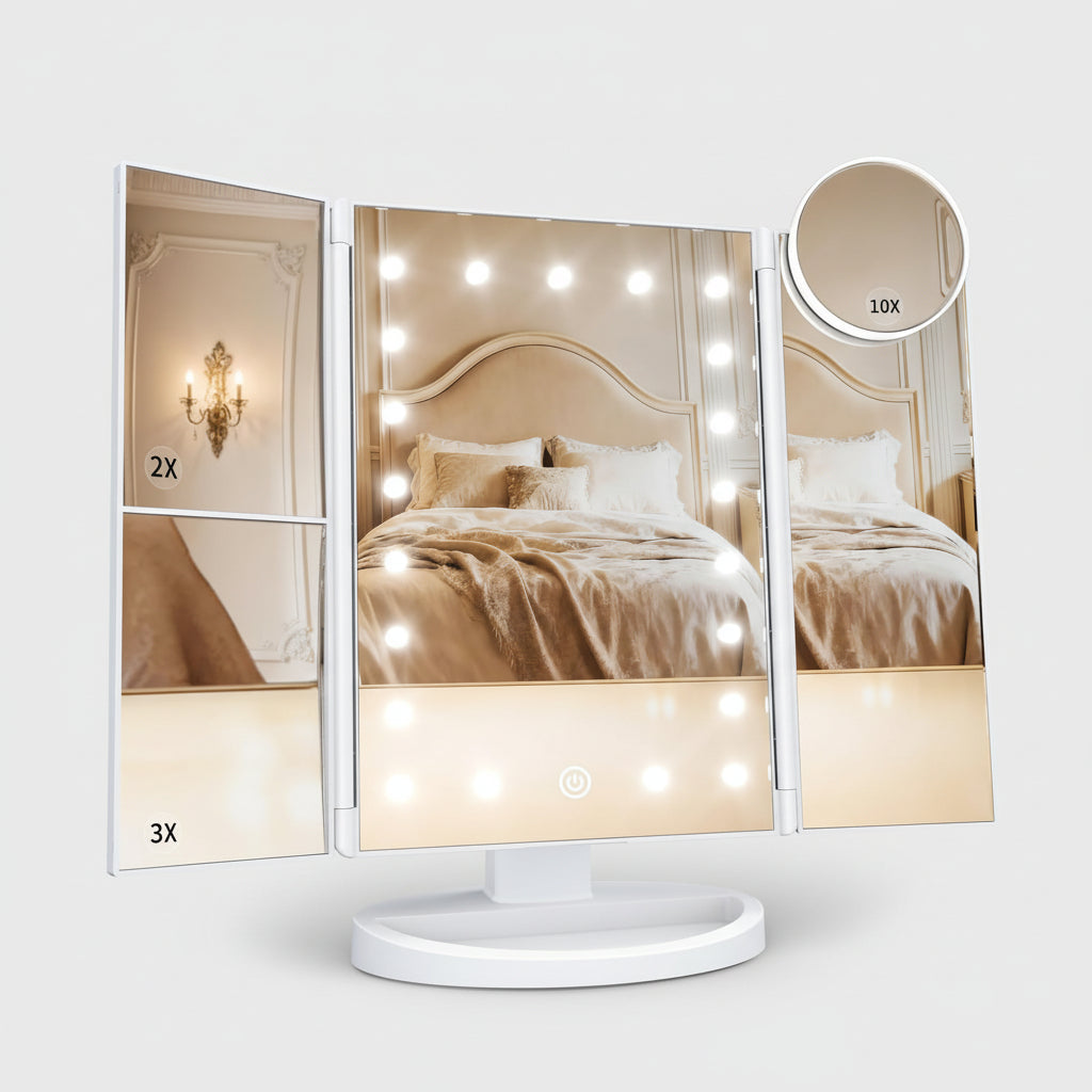 Makeup Mirror Lighted Vanity Trifold LED Magnification Desk