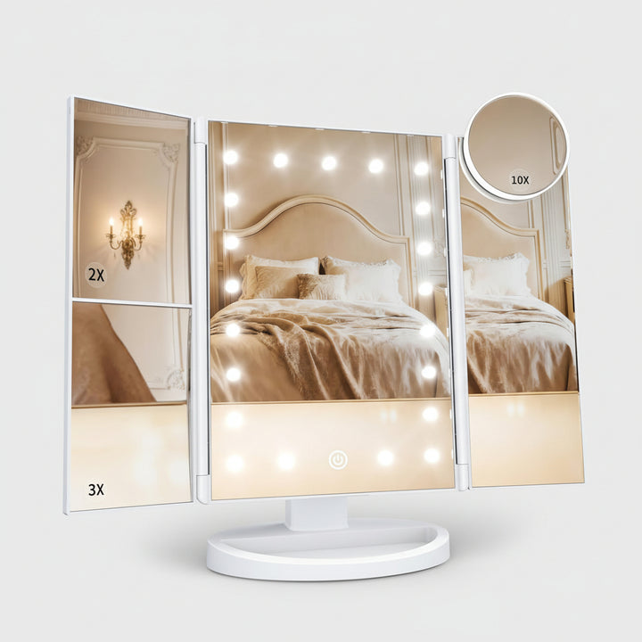 Makeup Mirror Lighted Vanity Trifold LED Magnification Desk