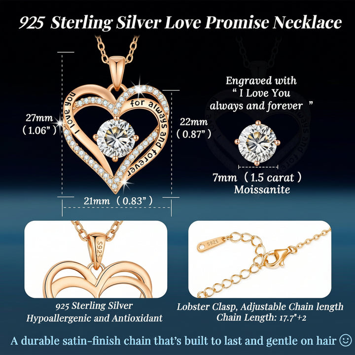 Moissanite Necklace Heart Pendant Sterling Silver Forever Love Gift