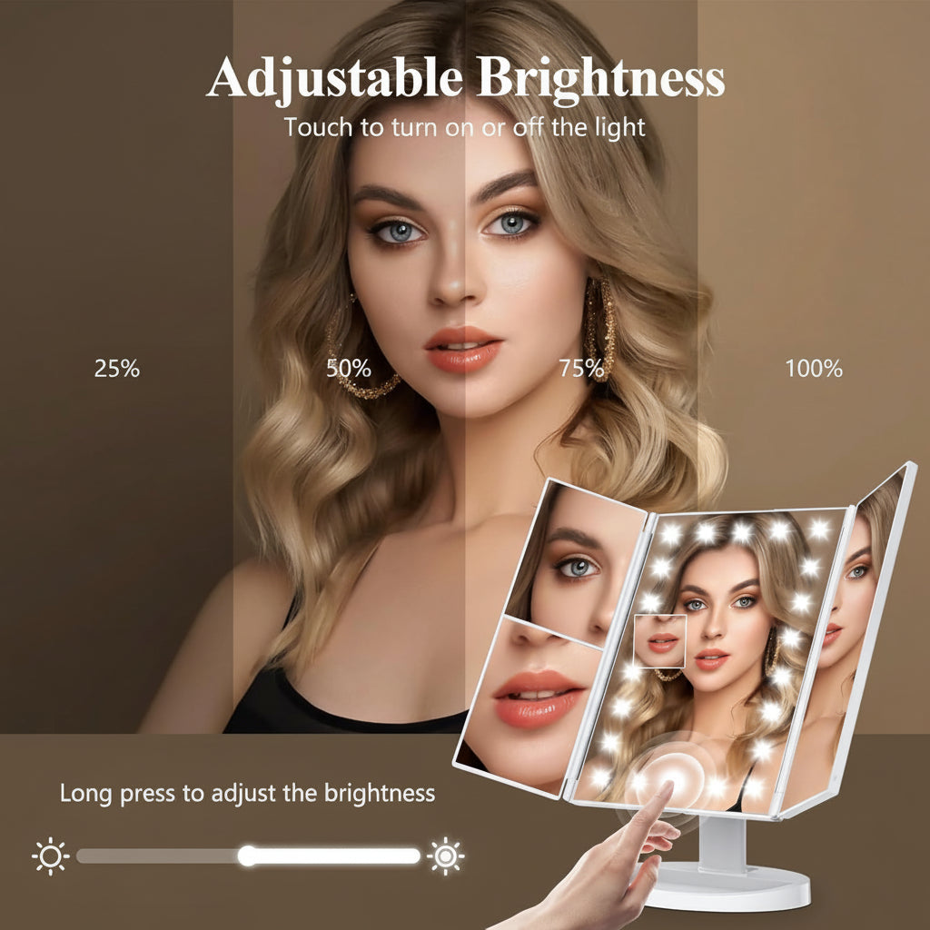 Makeup Mirror Lighted Vanity Trifold LED Magnification Desk