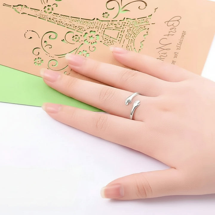 Anello Regolabile Design Abbraccio Fascia Aperta Gioiello Regalo d'Amore