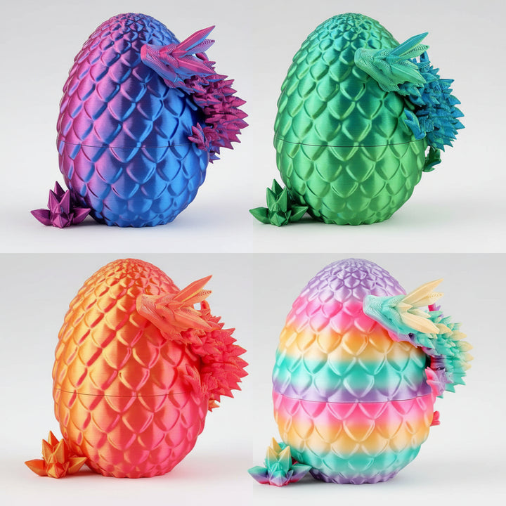 3D geprinte drakeneieren set – 4 stuks met gearticuleerde draak