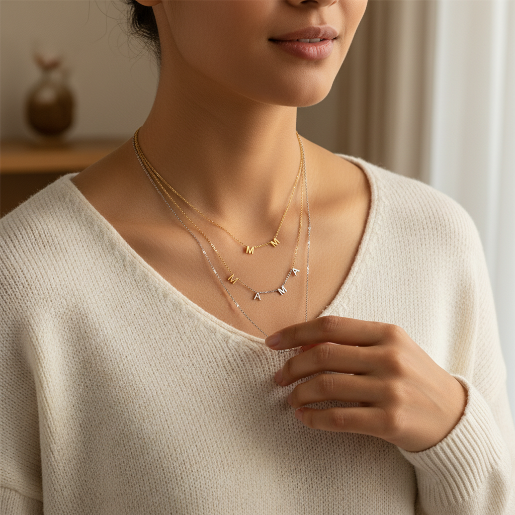 Name Necklace Gold Plated Stainless Steel Mama Pendant Chain