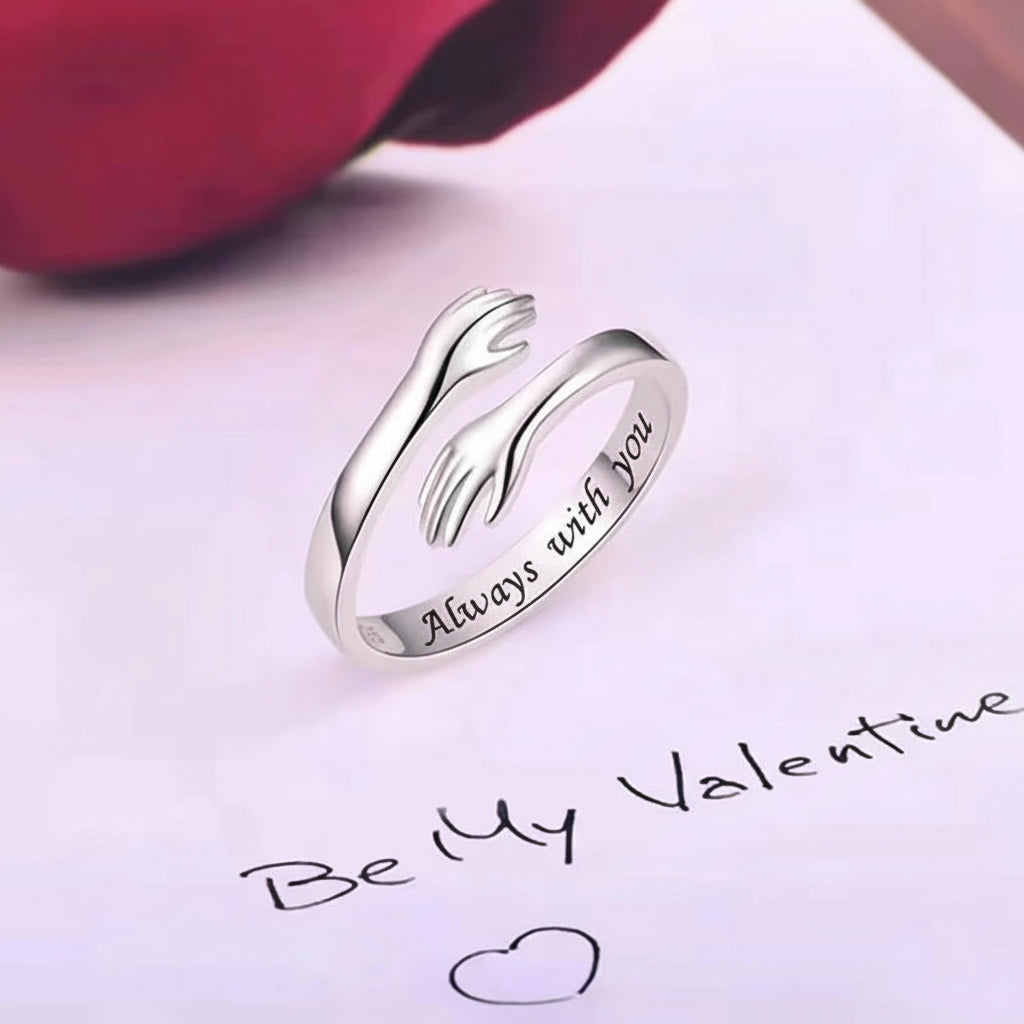 Anello Regolabile Design Abbraccio Fascia Aperta Gioiello Regalo d'Amore