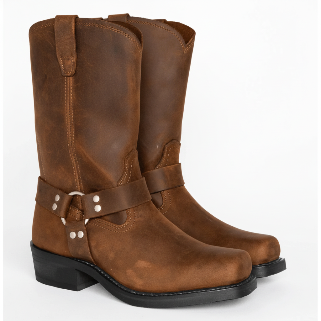 Motorradstiefel Herren Wasserdicht Slip On Biker Boots Leder Look