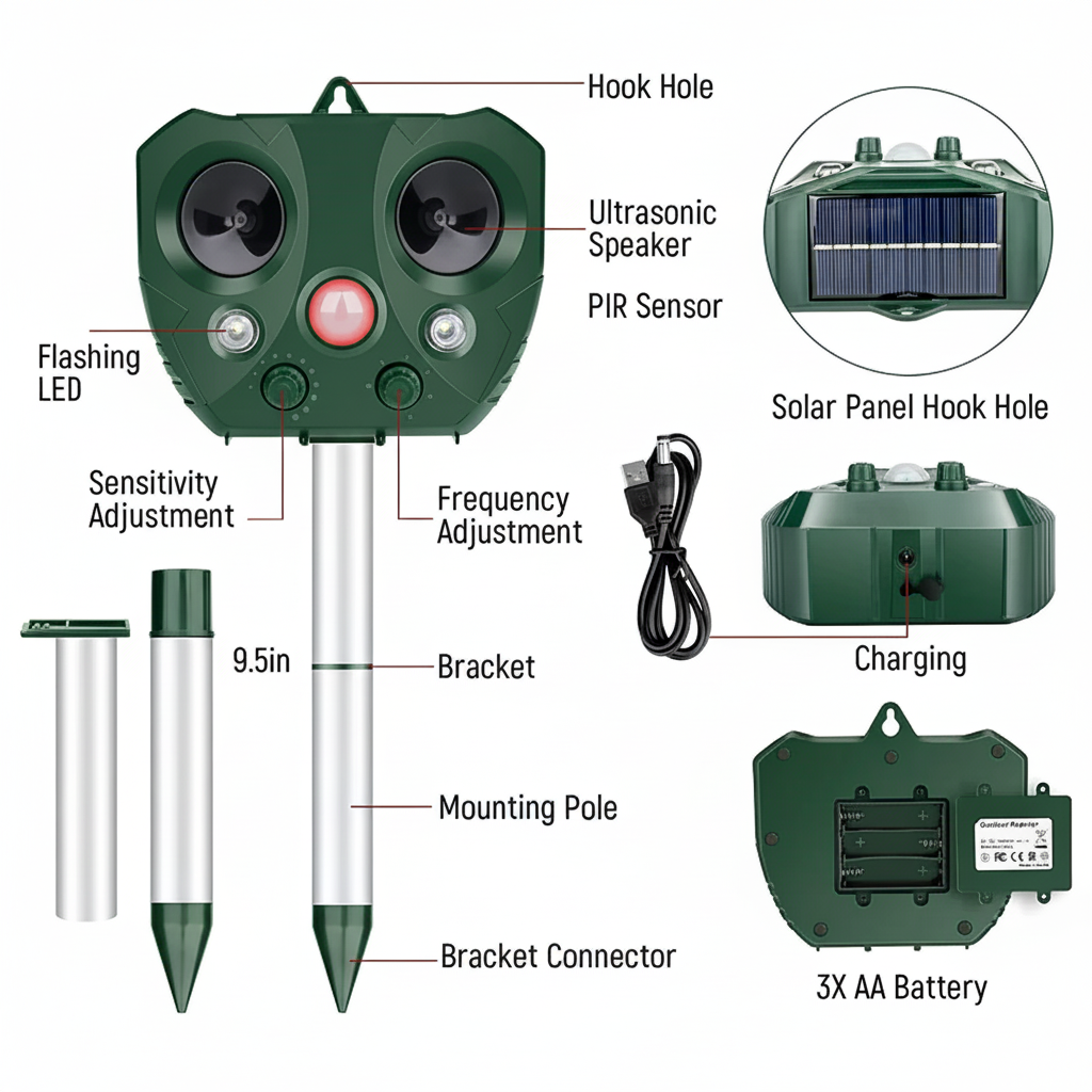 Bird Repeller Solar Ultrasonic Outdoor Garden Stake