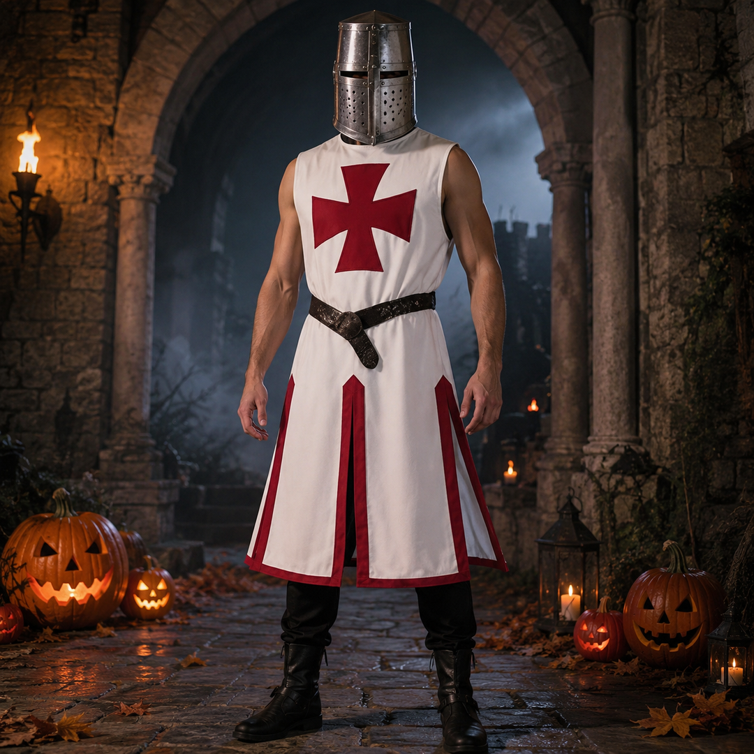 Kruisvaarder Kostuum Heren – Middeleeuwse Ridder Outfit met Mantel voor Halloween