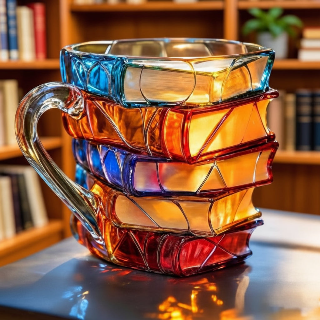 Coffee Mug Stained Glass Style Book Design Tea Cup