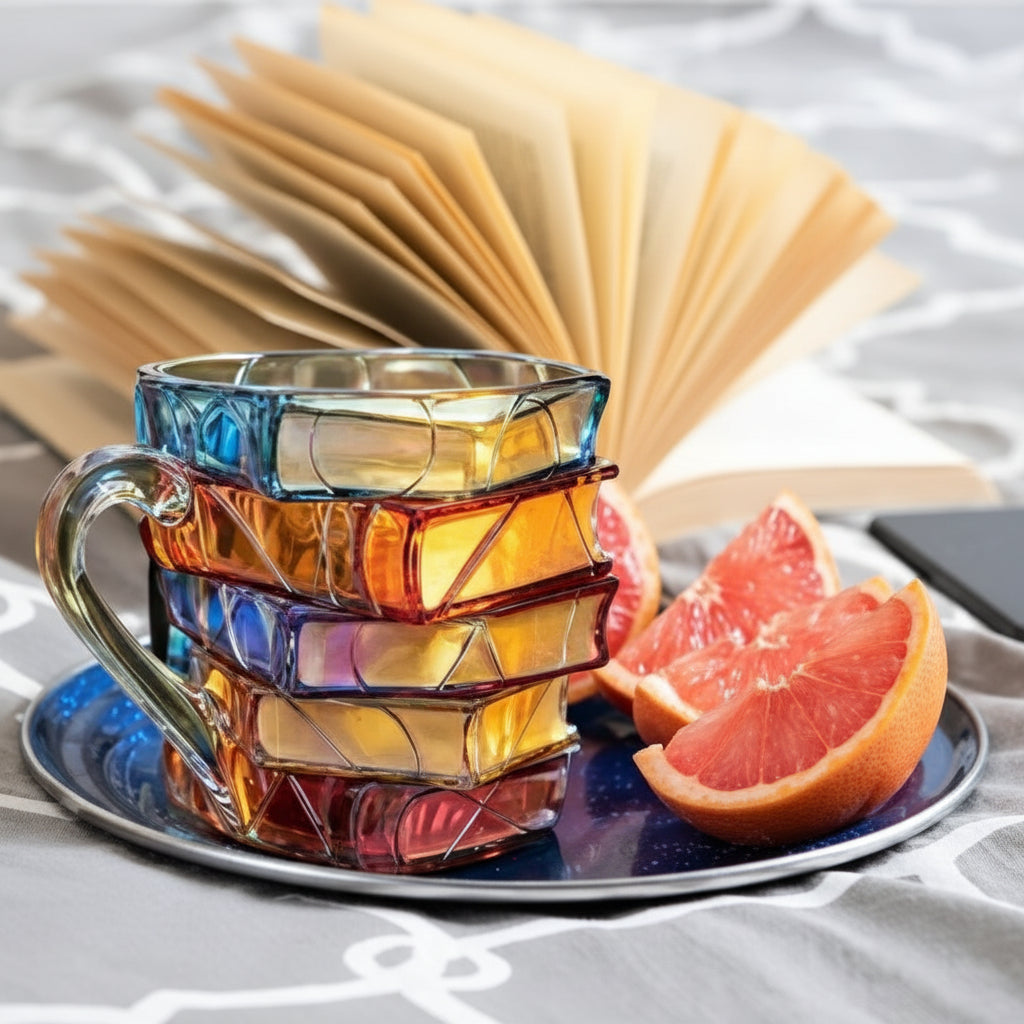 Coffee Mug Stained Glass Style Book Design Tea Cup