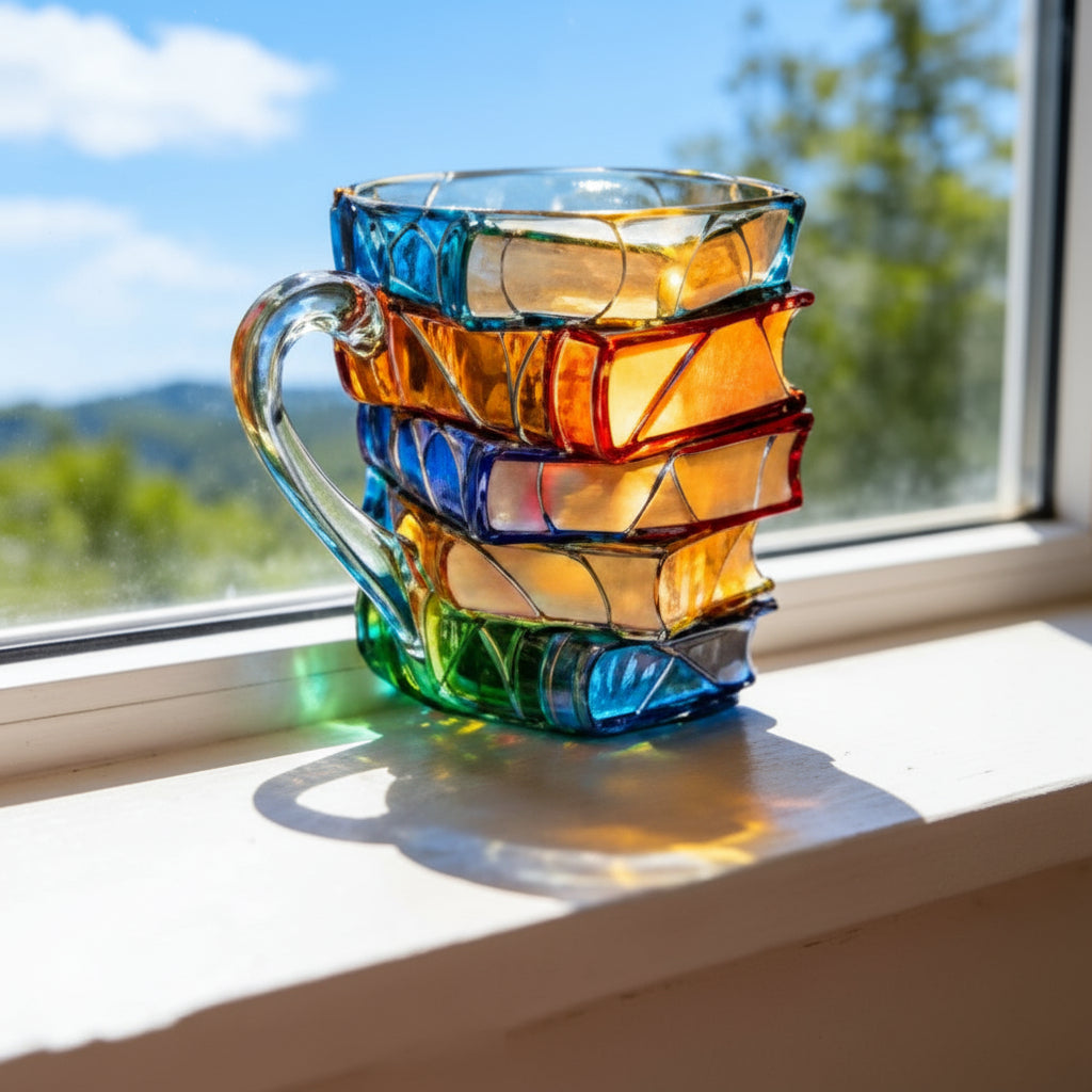 Coffee Mug Stained Glass Style Book Design Tea Cup