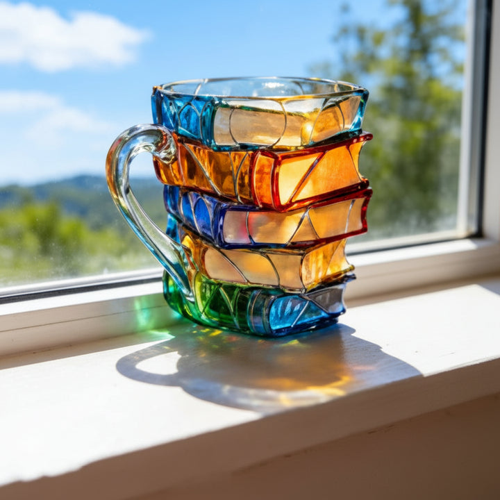Coffee Mug Stained Glass Style Book Design Tea Cup