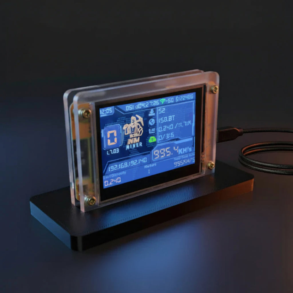 ESP32 Bitcoin miner – Desktop hashrate monitor pro těžbu kryptoměn