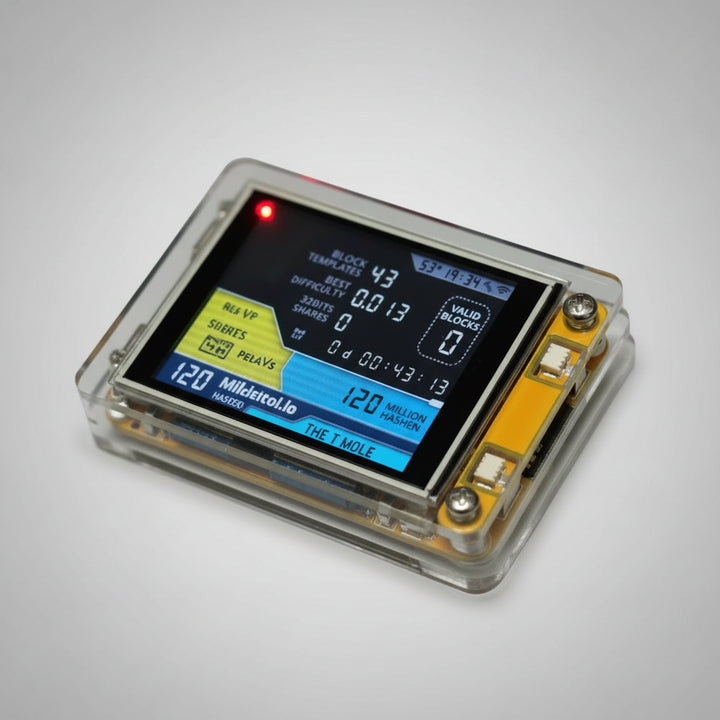 ESP32 Bitcoin miner – Desktop hashrate monitor pro těžbu kryptoměn
