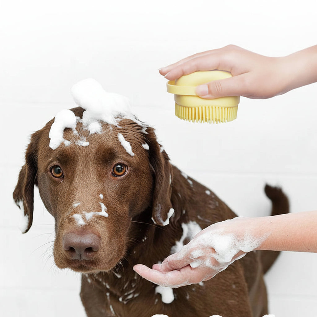 Hundebürste mit Shampoo-Spender – weiche Silikonborsten für sanfte Fellpflege