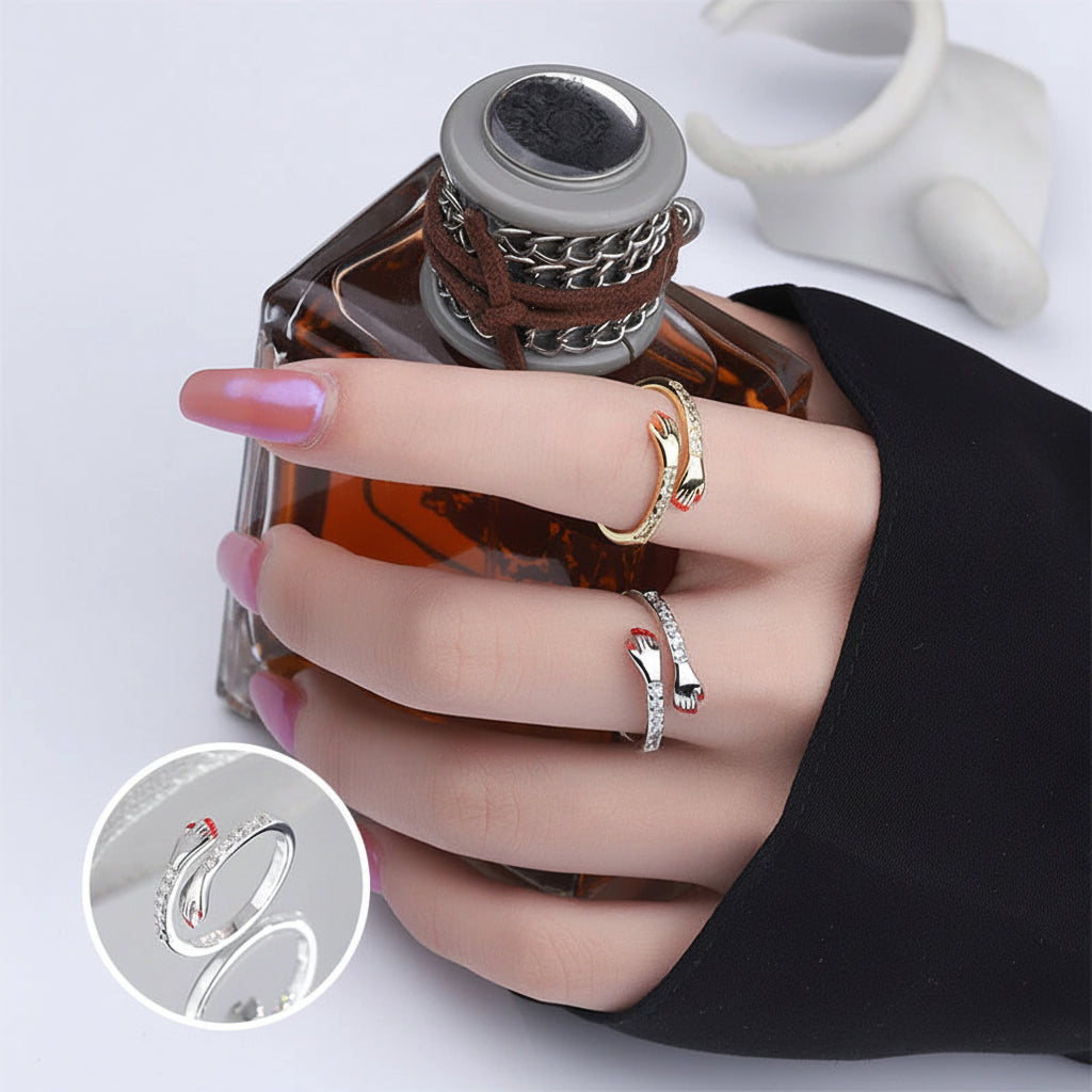 Anello Regolabile Design Abbraccio Fascia Aperta Gioiello Regalo d'Amore