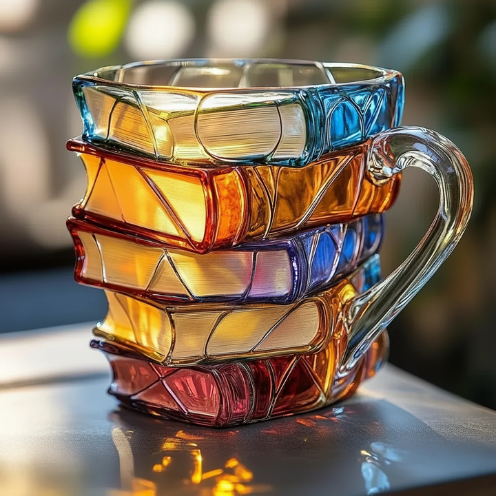Coffee Mug Stained Glass Style Book Design Tea Cup