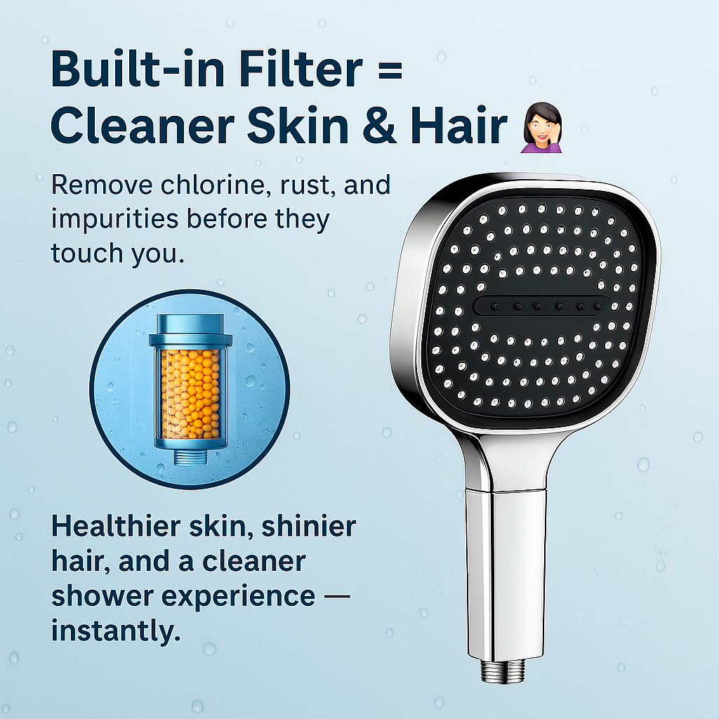 High Pressure Shower Head with Turbo Boost & Filtration – Powerful Spray for Low Water Pressure