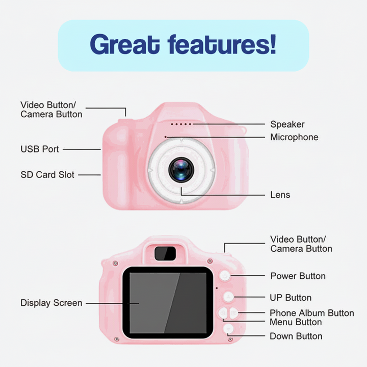 Kids Camera with 64GB Card – 12MP Digital Toy Camera for HD Video & Creative Play