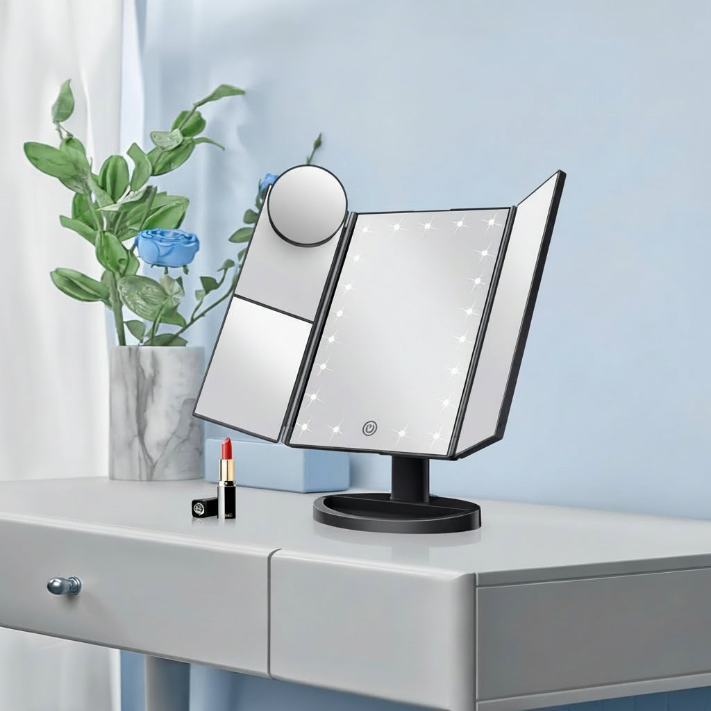 Makeup Mirror Lighted Vanity Trifold LED Magnification Desk