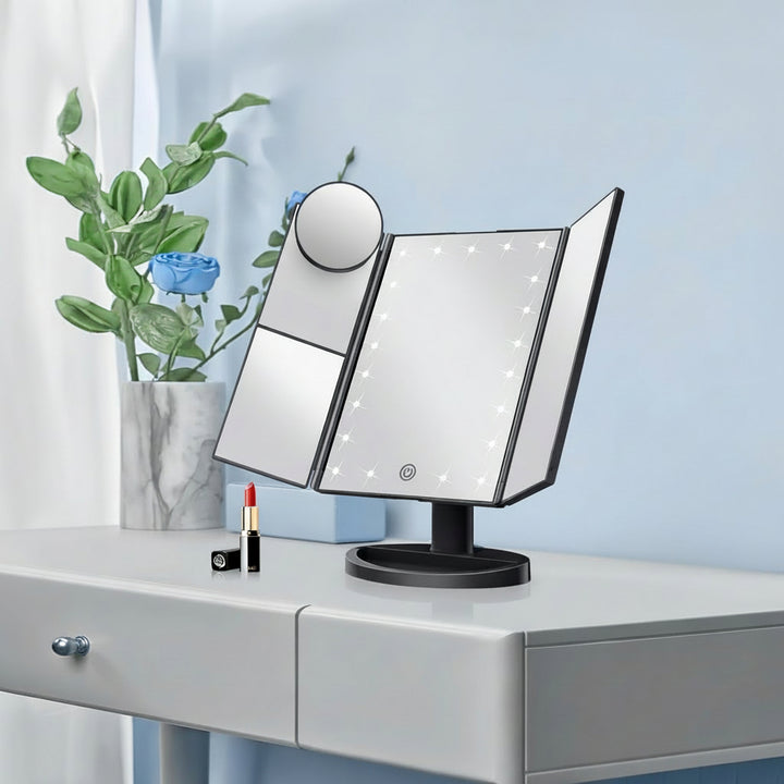 Makeup Mirror Lighted Vanity Trifold LED Magnification Desk