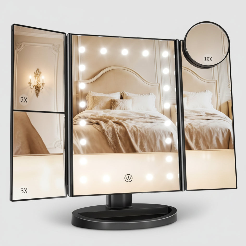 Makeup Mirror Lighted Vanity Trifold LED Magnification Desk