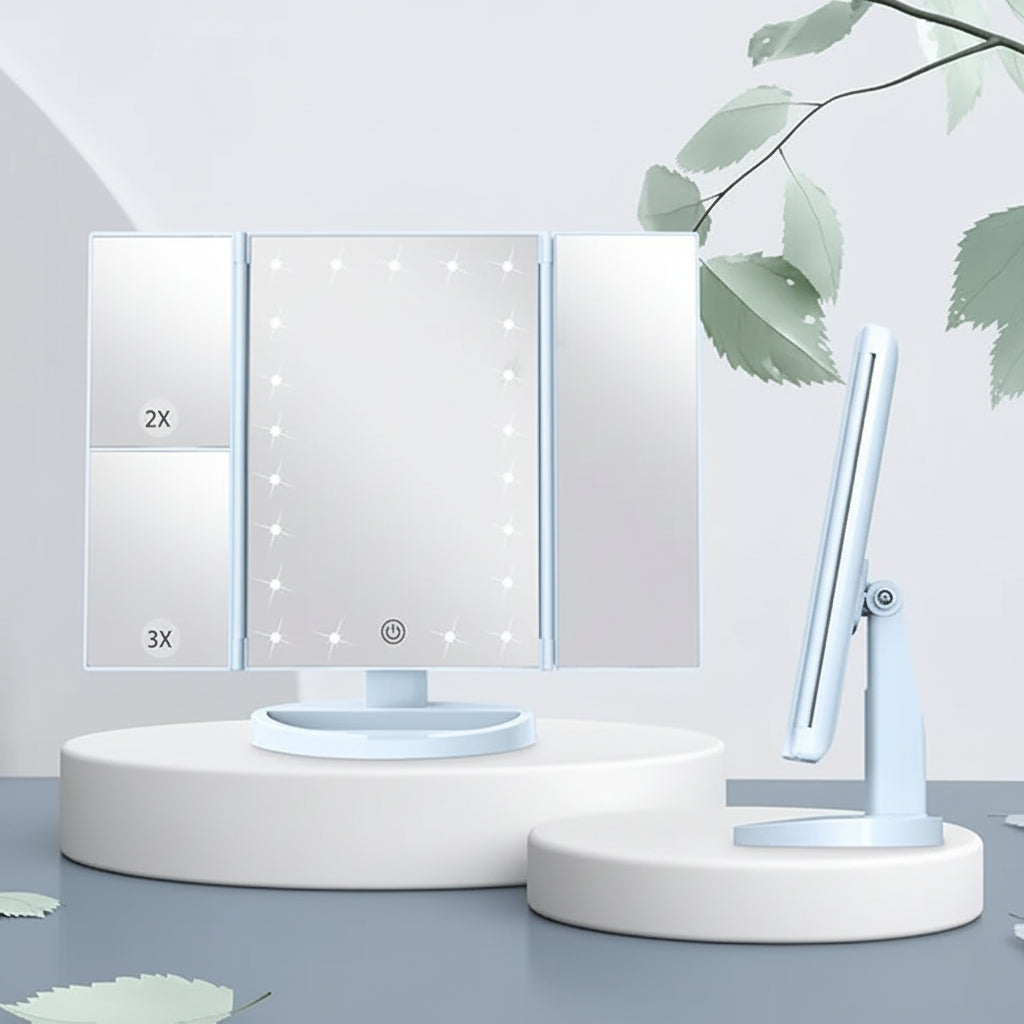 Makeup Mirror Lighted Vanity Trifold LED Magnification Desk
