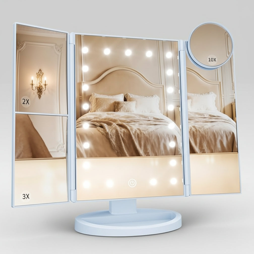 Makeup Mirror Lighted Vanity Trifold LED Magnification Desk