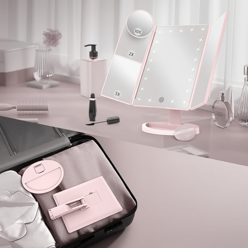 Makeup Mirror Lighted Vanity Trifold LED Magnification Desk